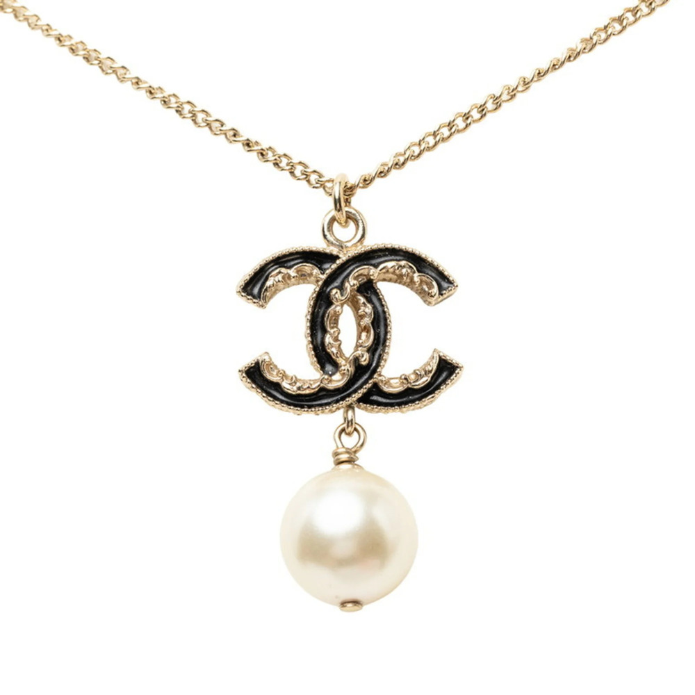 CHANEL Black Pearl Logo Necklace